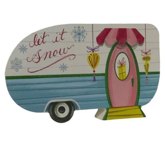 Christmas Camper Table Decor Wood Block Decoration Let it Snow Tropical - Picture 7 of 15